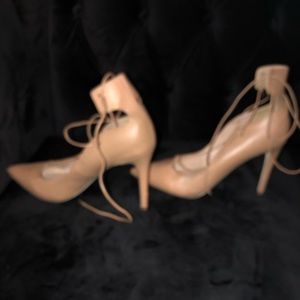 Beige tie up heels. Love these! Can’t wear due to ankle injury ☹️ enjoy!
